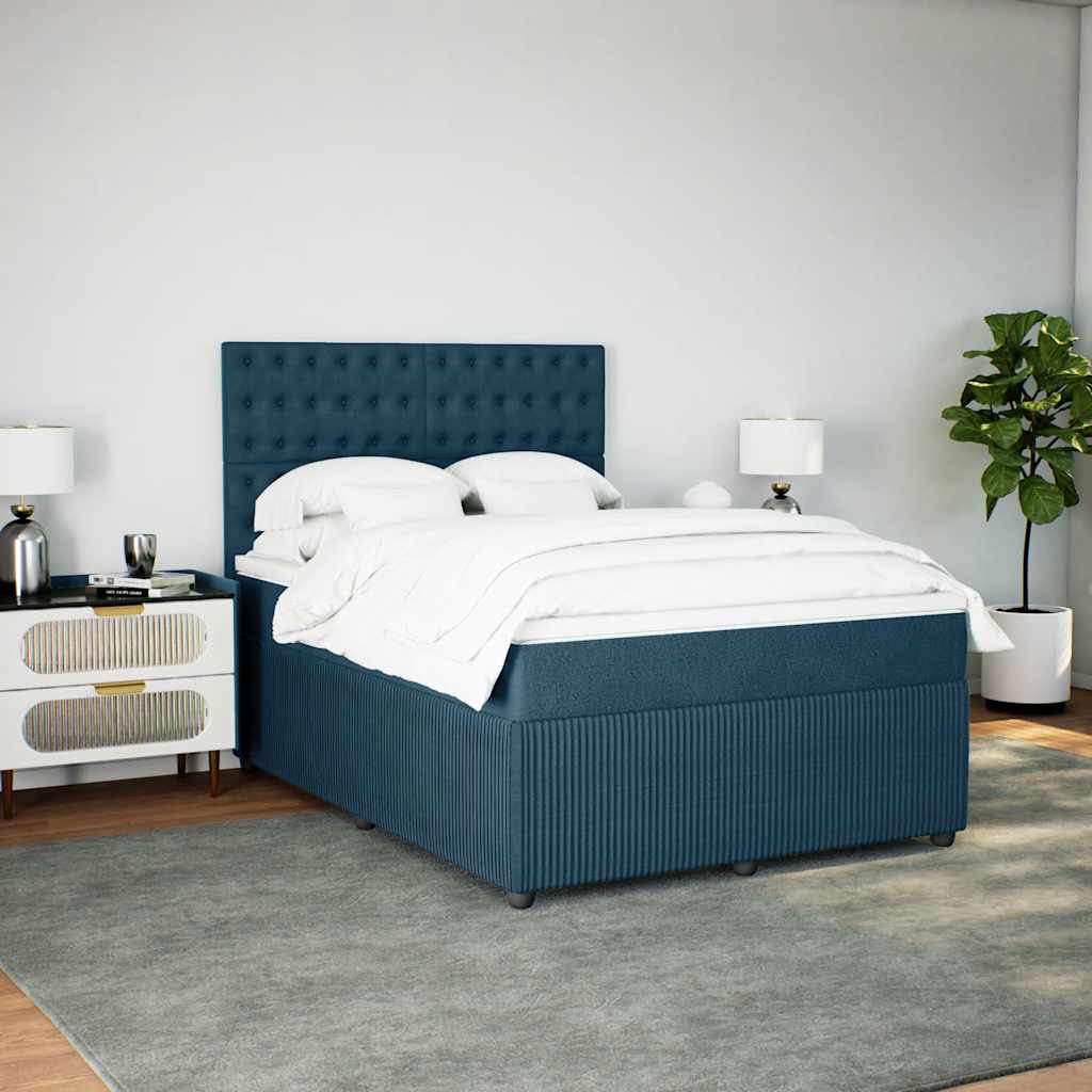 vidaXL Κρεβάτι Boxspring με Στρώμα Μπλε 140x190 εκ. Βελούδινο