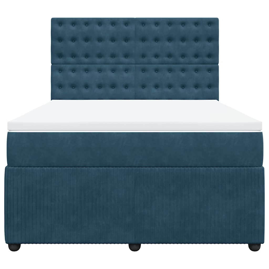 vidaXL Κρεβάτι Boxspring με Στρώμα Μπλε 140x190 εκ. Βελούδινο
