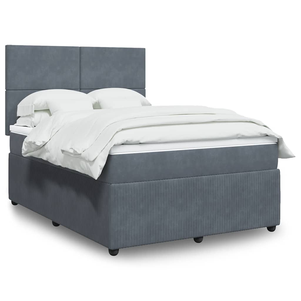vidaXL Κρεβάτι Boxspring με Στρώμα Σκούρο Γκρι 140x200 εκ. Βελούδινο
