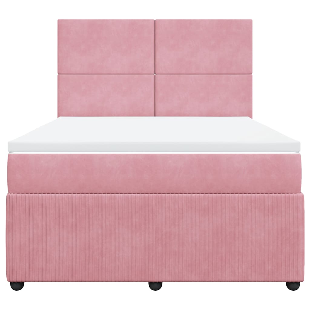 vidaXL Κρεβάτι Boxspring με Στρώμα Ροζ 140x200 εκ. Βελούδινο