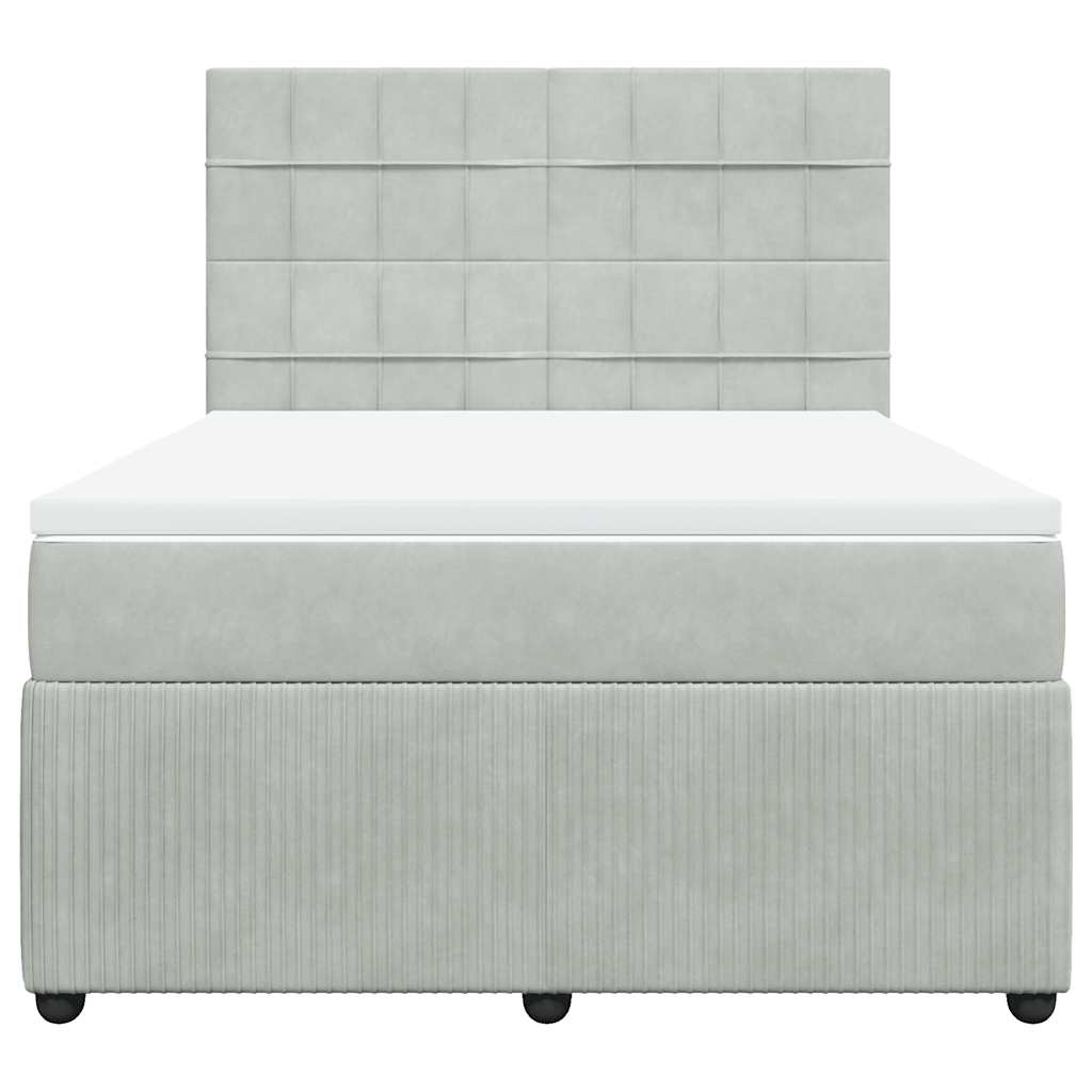 vidaXL Κρεβάτι Boxspring με Στρώμα Ανοιχτό Γκρι 140x200 εκ. Βελούδινο
