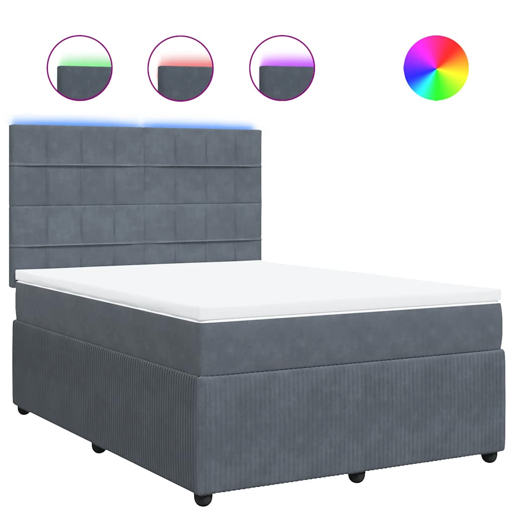 vidaXL Κρεβάτι Boxspring με Στρώμα Σκούρο Γκρι 140x200 εκ. Βελούδινο