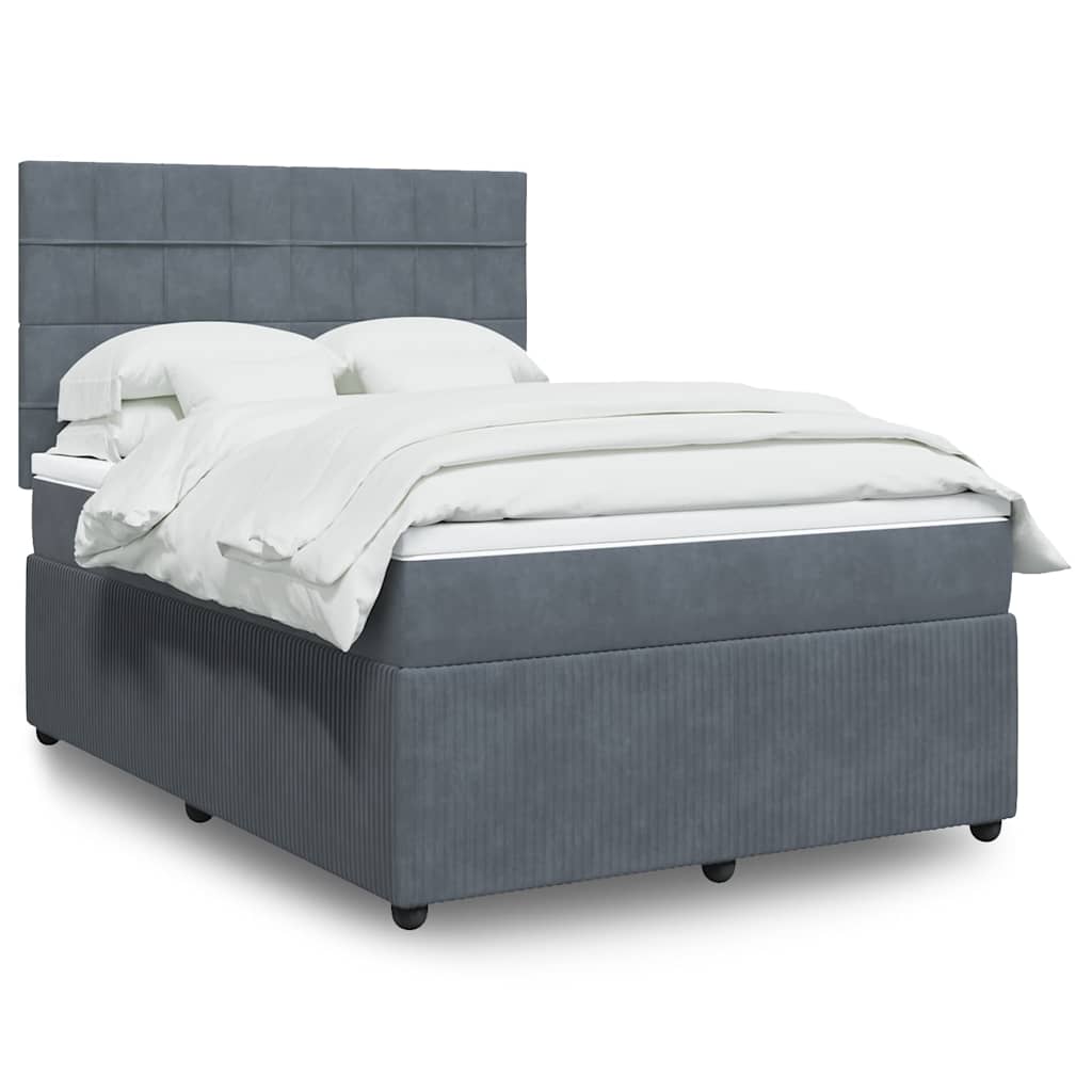 vidaXL Κρεβάτι Boxspring με Στρώμα Σκούρο Γκρι 140x200 εκ. Βελούδινο
