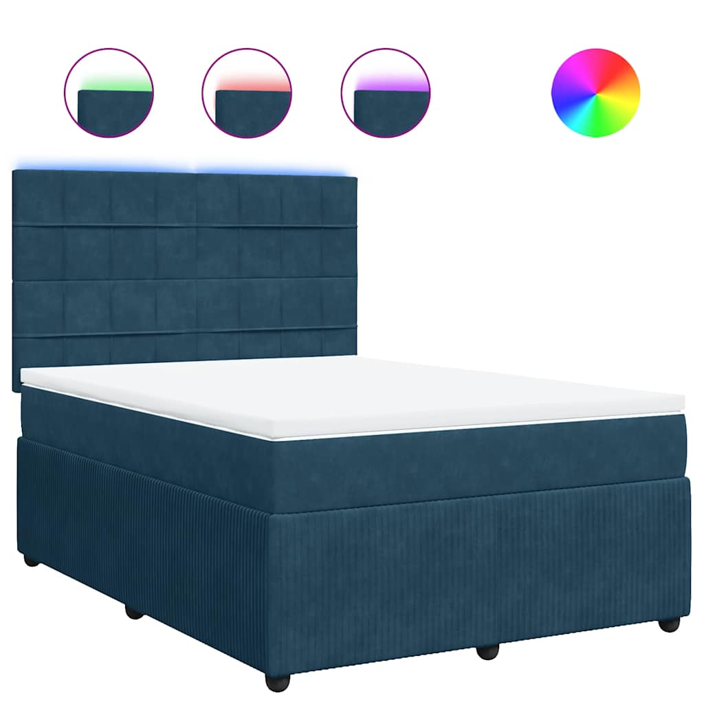 vidaXL Κρεβάτι Boxspring με Στρώμα Μπλε 140x200 εκ. Βελούδινο