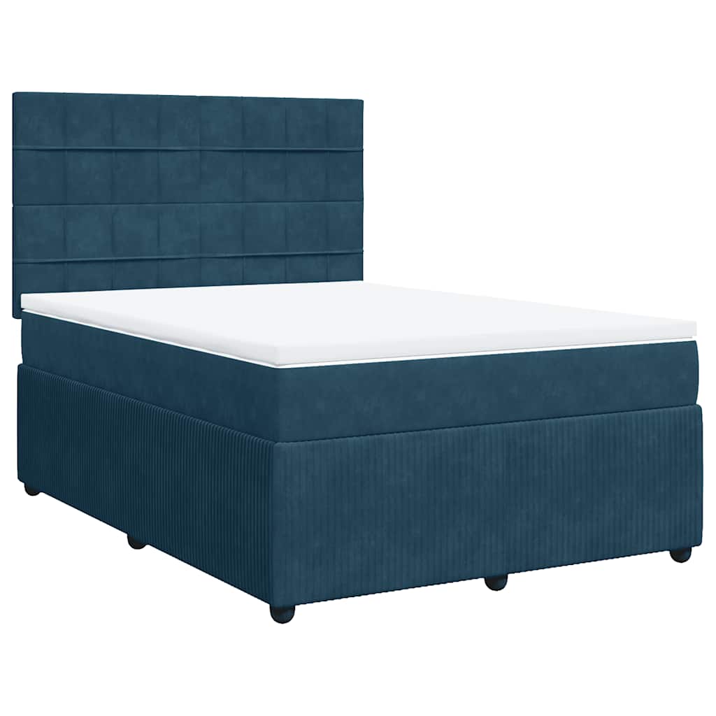 vidaXL Κρεβάτι Boxspring με Στρώμα Μπλε 140x200 εκ. Βελούδινο