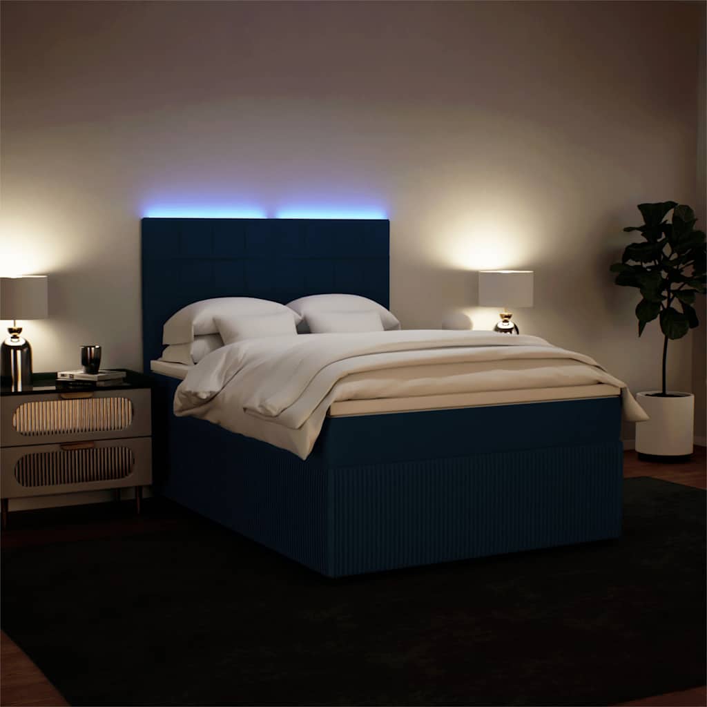 vidaXL Κρεβάτι Boxspring με Στρώμα Μπλε 140x200 εκ. Βελούδινο