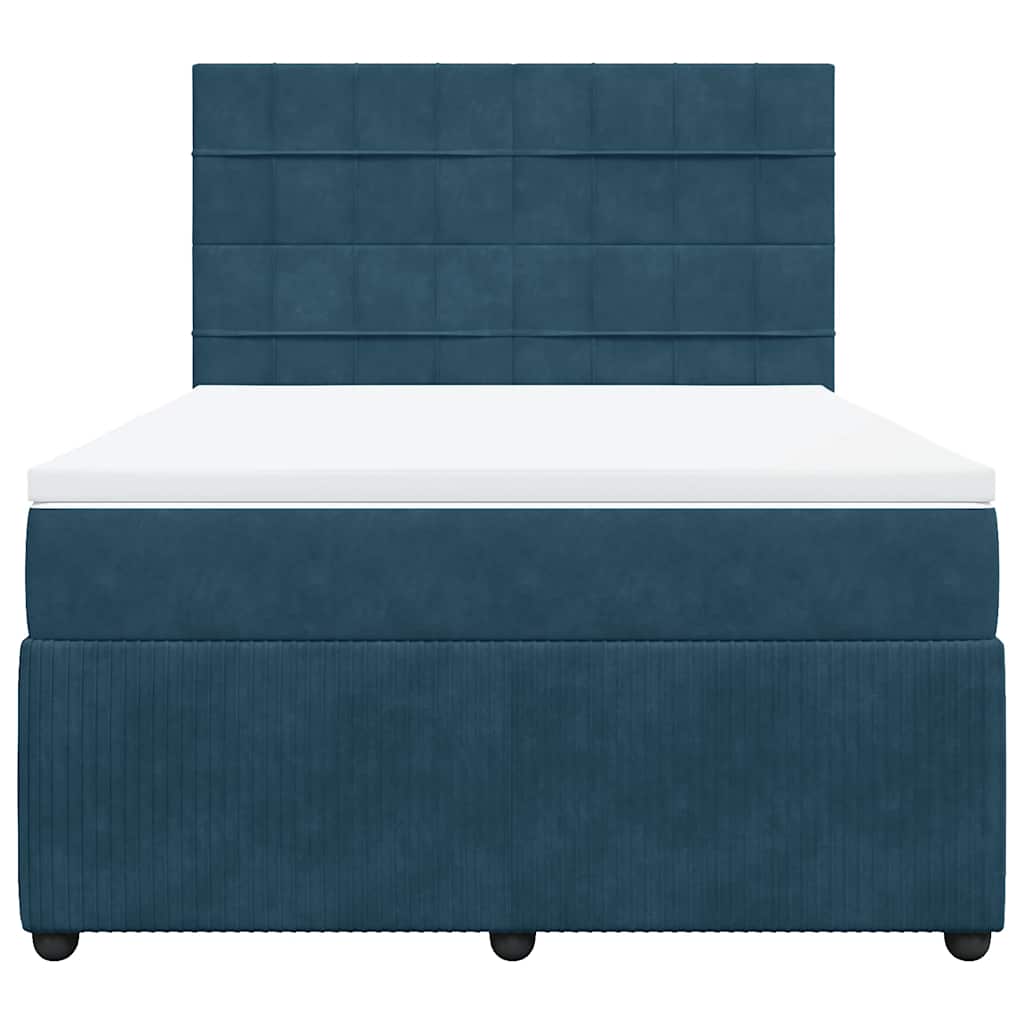 vidaXL Κρεβάτι Boxspring με Στρώμα Μπλε 140x200 εκ. Βελούδινο