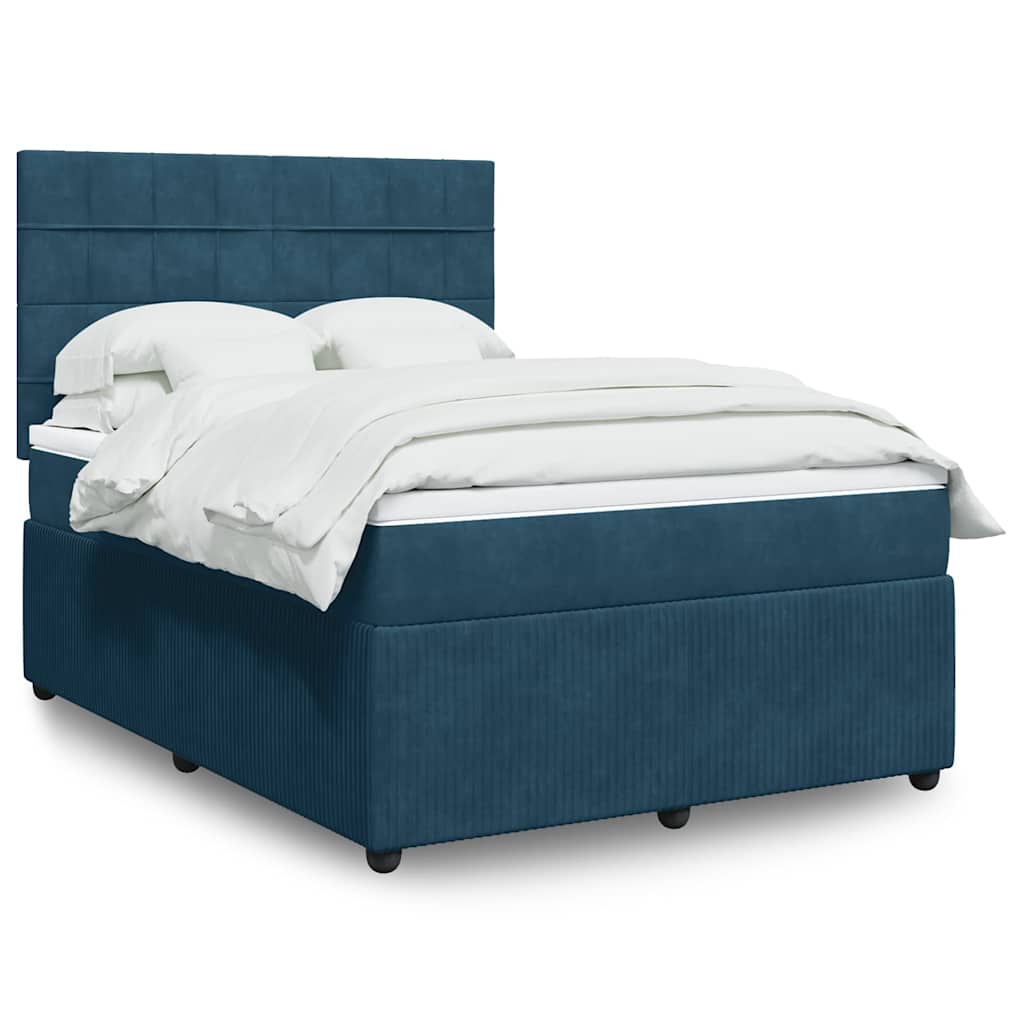 vidaXL Κρεβάτι Boxspring με Στρώμα Μπλε 140x200 εκ. Βελούδινο