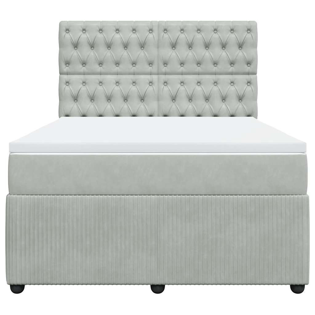 vidaXL Κρεβάτι Boxspring με Στρώμα Ανοιχτό Γκρι 140x200 εκ. Βελούδινο