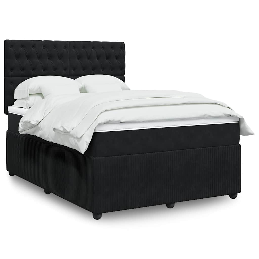 vidaXL Κρεβάτι Boxspring με Στρώμα Μαύρο 140x200 εκ. Βελούδινο