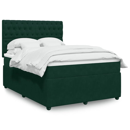 vidaXL Κρεβάτι Boxspring με Στρώμα Σκούρο Πράσινο 140x200εκ. Βελούδινο