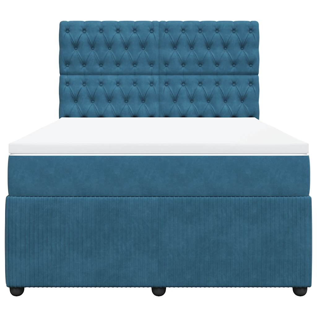 vidaXL Κρεβάτι Boxspring με Στρώμα Μπλε 140x200 εκ. Βελούδινο