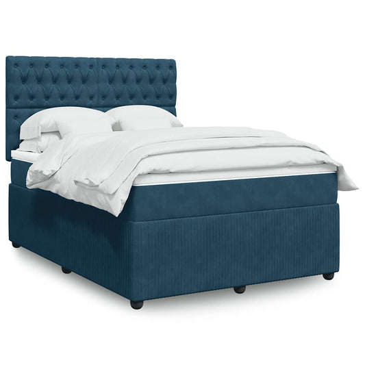 vidaXL Κρεβάτι Boxspring με Στρώμα Μπλε 140x200 εκ. Βελούδινο