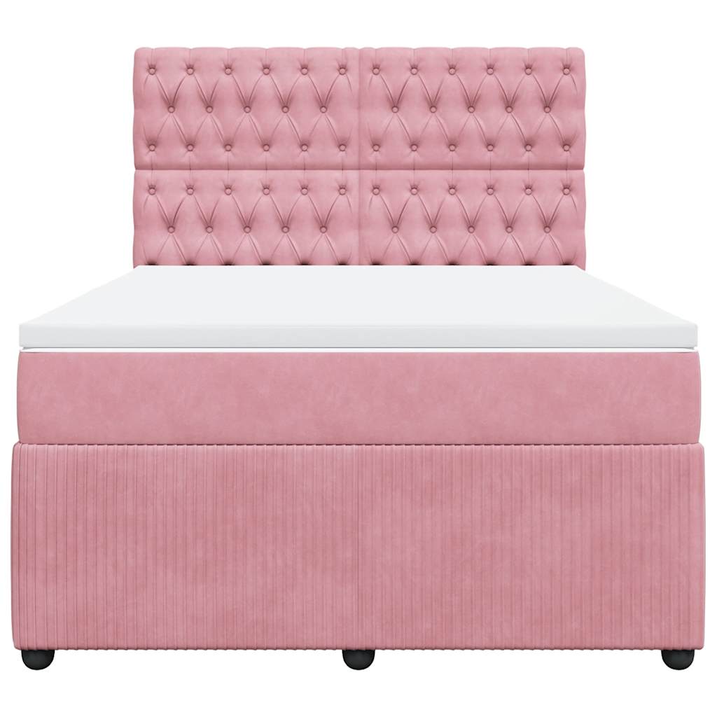 vidaXL Κρεβάτι Boxspring με Στρώμα Ροζ 140x200 εκ. Βελούδινο