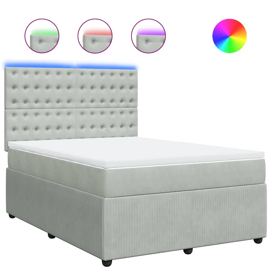 vidaXL Κρεβάτι Boxspring με Στρώμα Ανοιχτό Γκρι 140x200 εκ. Βελούδινο