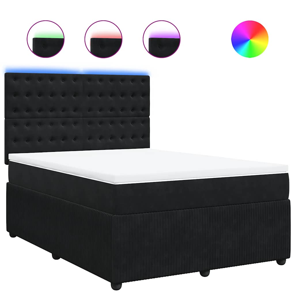 vidaXL Κρεβάτι Boxspring με Στρώμα Μαύρο 140x200 εκ. Βελούδινο
