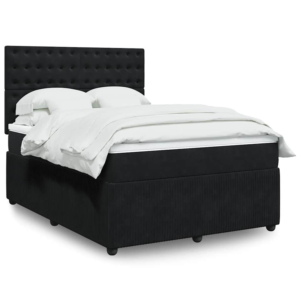 vidaXL Κρεβάτι Boxspring με Στρώμα Μαύρο 140x200 εκ. Βελούδινο