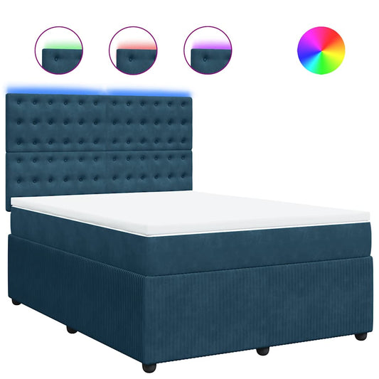 vidaXL Κρεβάτι Boxspring με Στρώμα Μπλε 140x200 εκ. Βελούδινο