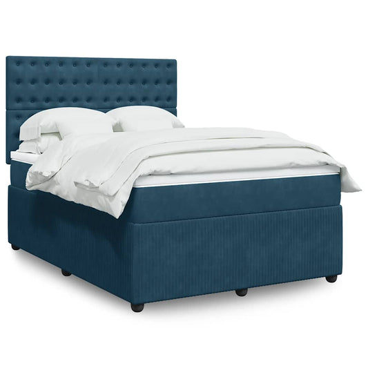 vidaXL Κρεβάτι Boxspring με Στρώμα Μπλε 140x200 εκ. Βελούδινο
