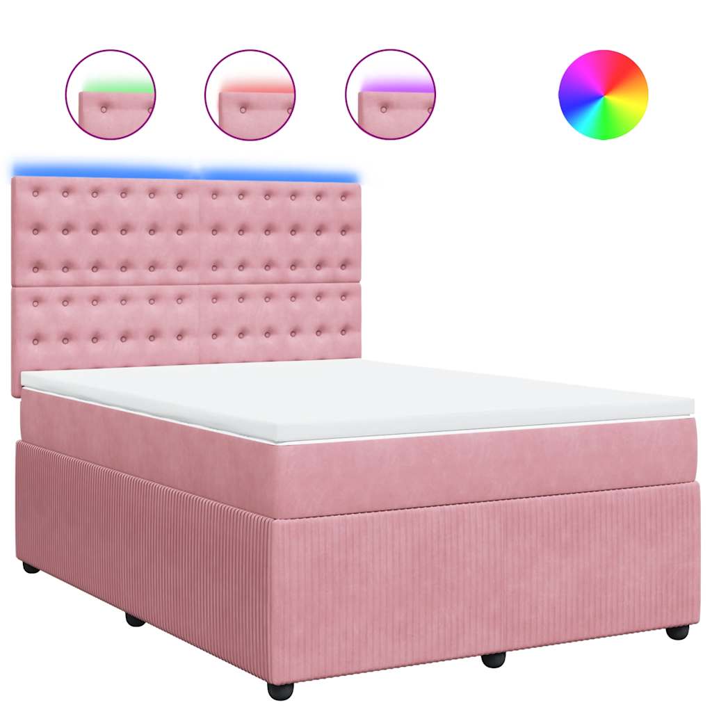 vidaXL Κρεβάτι Boxspring με Στρώμα Ροζ 140x200 εκ. Βελούδινο