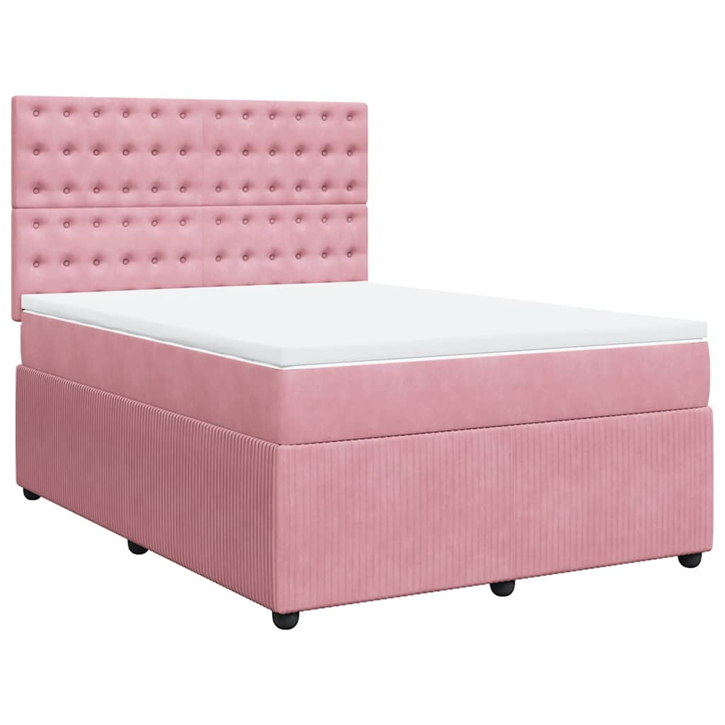 vidaXL Κρεβάτι Boxspring με Στρώμα Ροζ 140x200 εκ. Βελούδινο