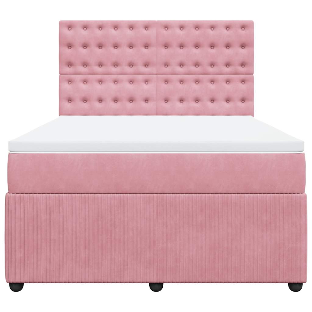 vidaXL Κρεβάτι Boxspring με Στρώμα Ροζ 140x200 εκ. Βελούδινο