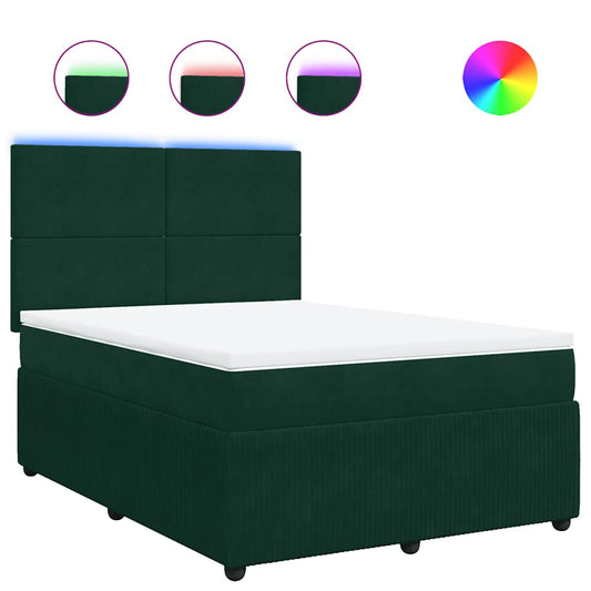 vidaXL Κρεβάτι Boxspring με Στρώμα Σκούρο Πράσινο 160x200εκ. Βελούδινο