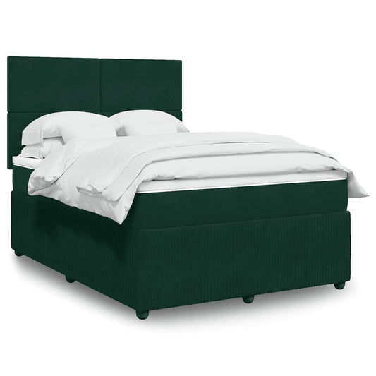 vidaXL Κρεβάτι Boxspring με Στρώμα Σκούρο Πράσινο 160x200εκ. Βελούδινο