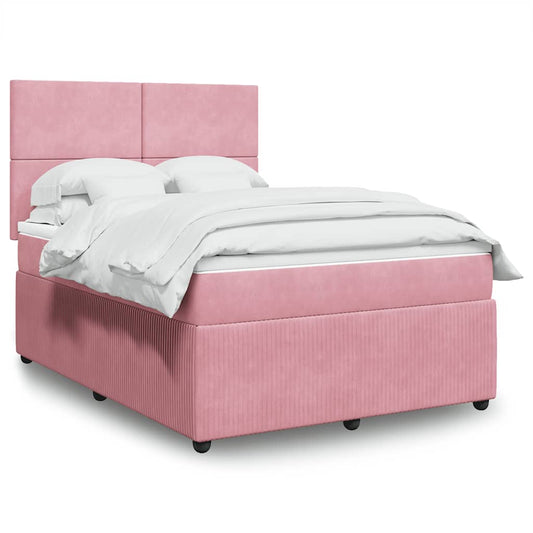 vidaXL Κρεβάτι Boxspring με Στρώμα Ροζ 160x200 εκ. Βελούδινο