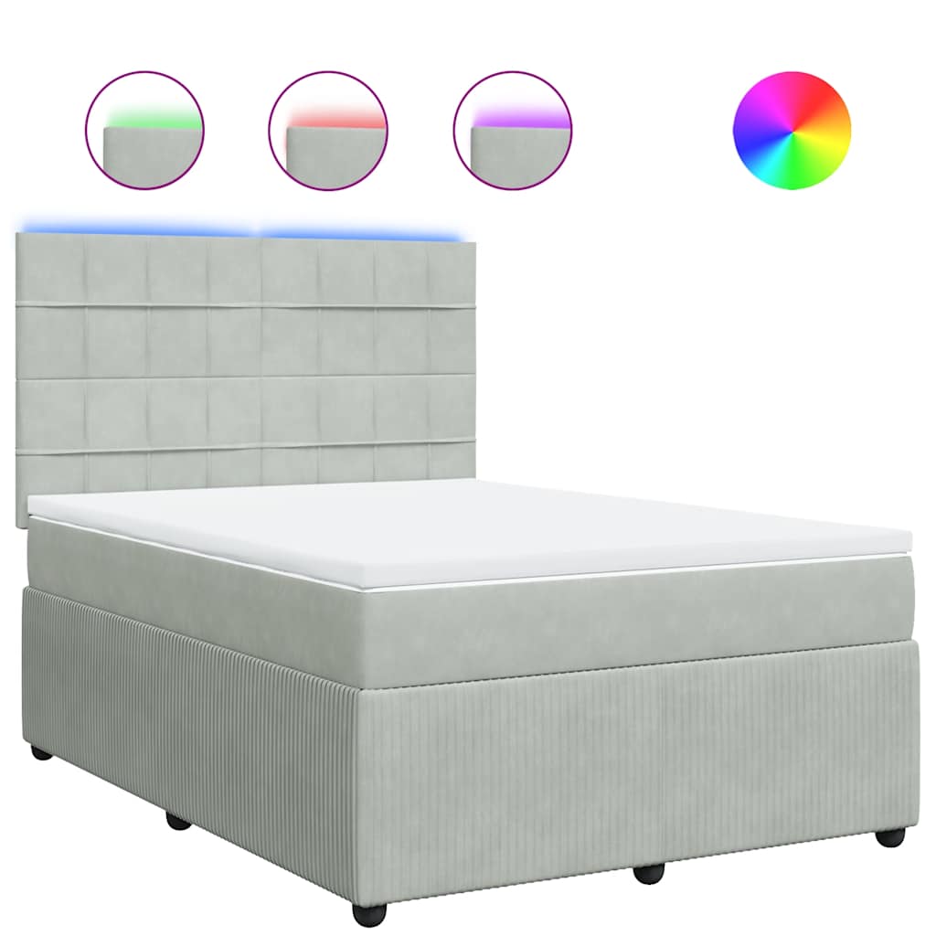vidaXL Κρεβάτι Boxspring με Στρώμα Ανοιχτό Γκρι 160x200 εκ. Βελούδινο