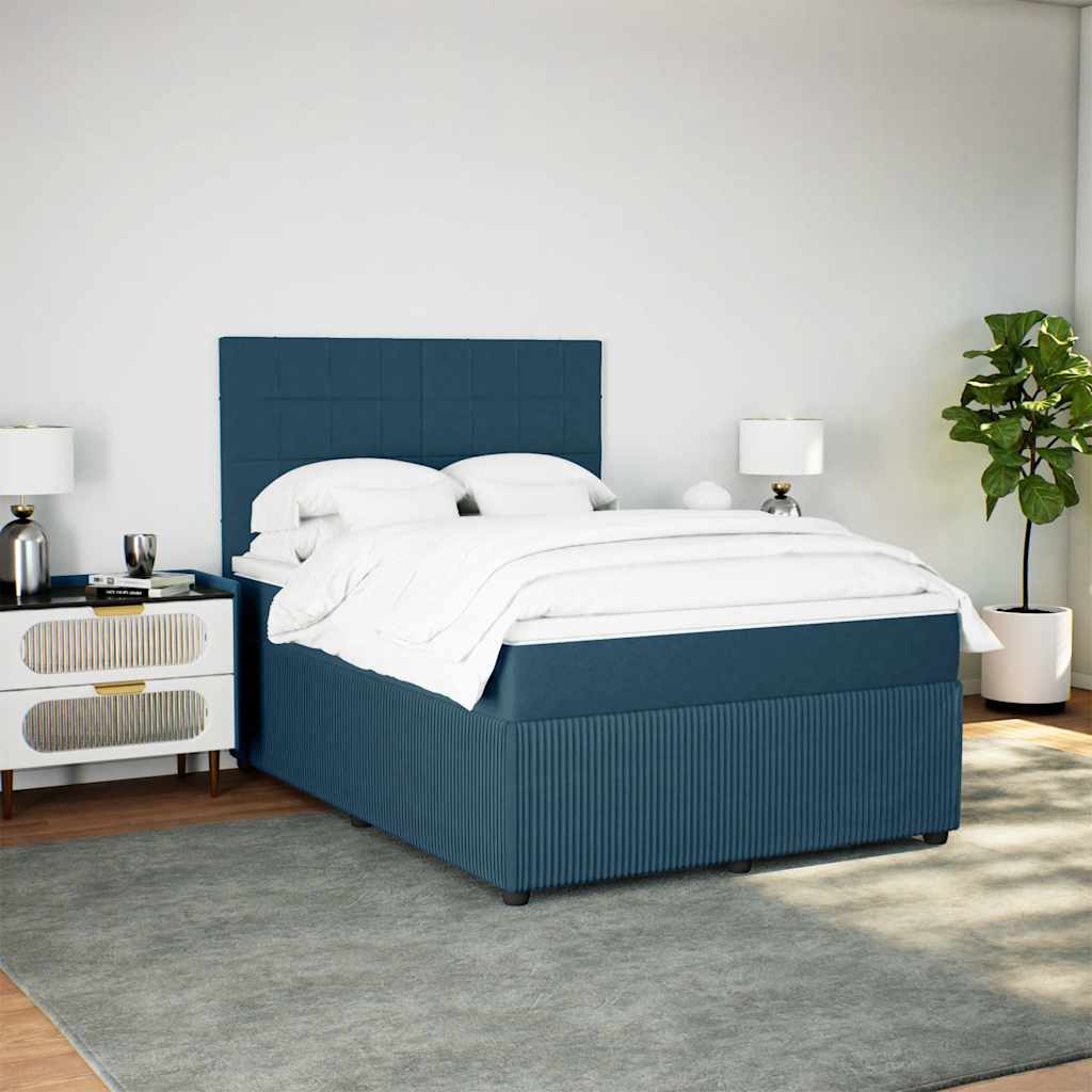 vidaXL Κρεβάτι Boxspring με Στρώμα Μπλε 160x200 εκ. Βελούδινο