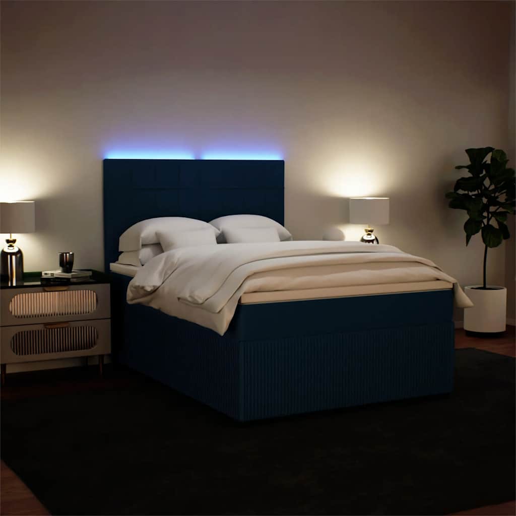 vidaXL Κρεβάτι Boxspring με Στρώμα Μπλε 160x200 εκ. Βελούδινο