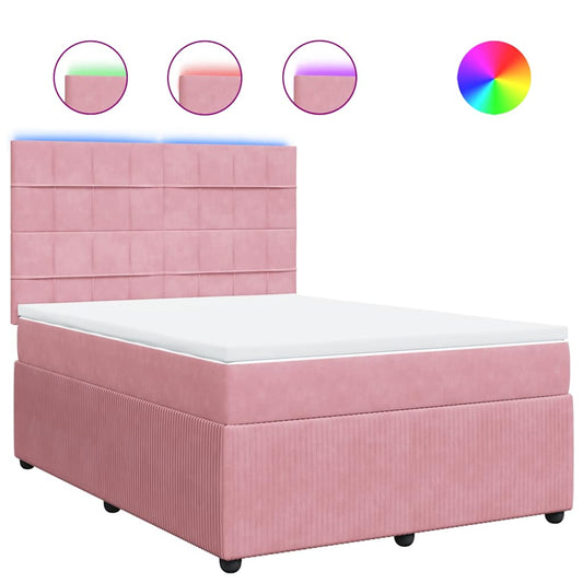 vidaXL Κρεβάτι Boxspring με Στρώμα Ροζ 160x200 εκ. Βελούδινο