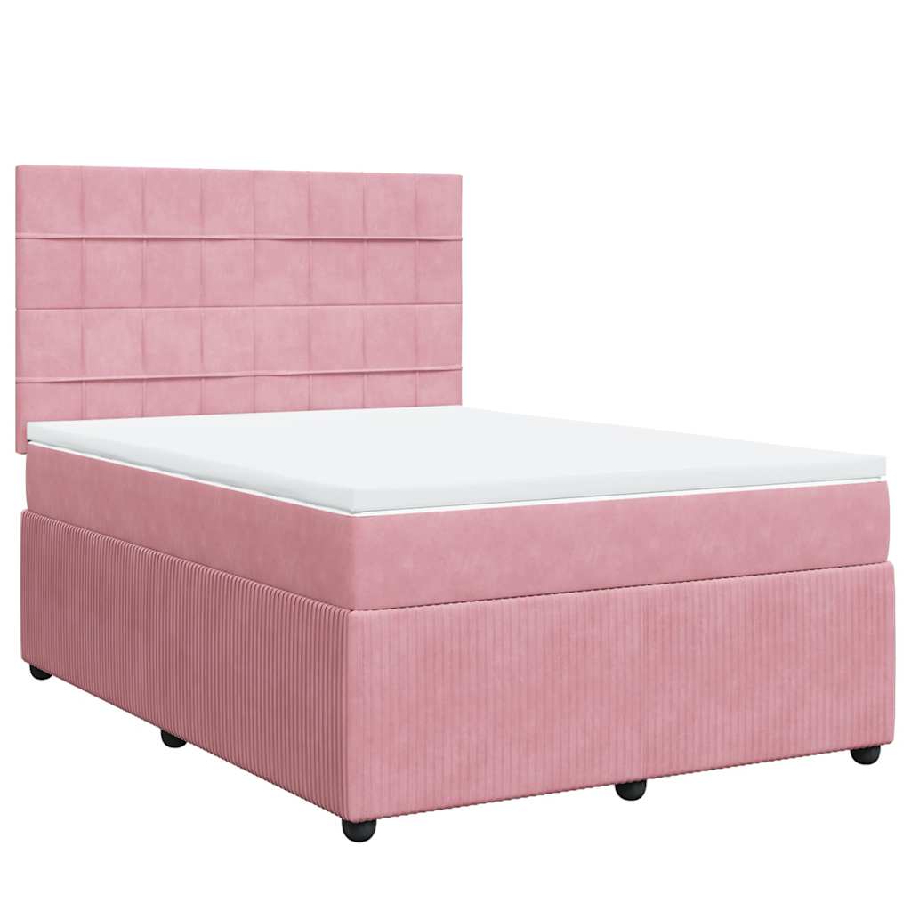 vidaXL Κρεβάτι Boxspring με Στρώμα Ροζ 160x200 εκ. Βελούδινο