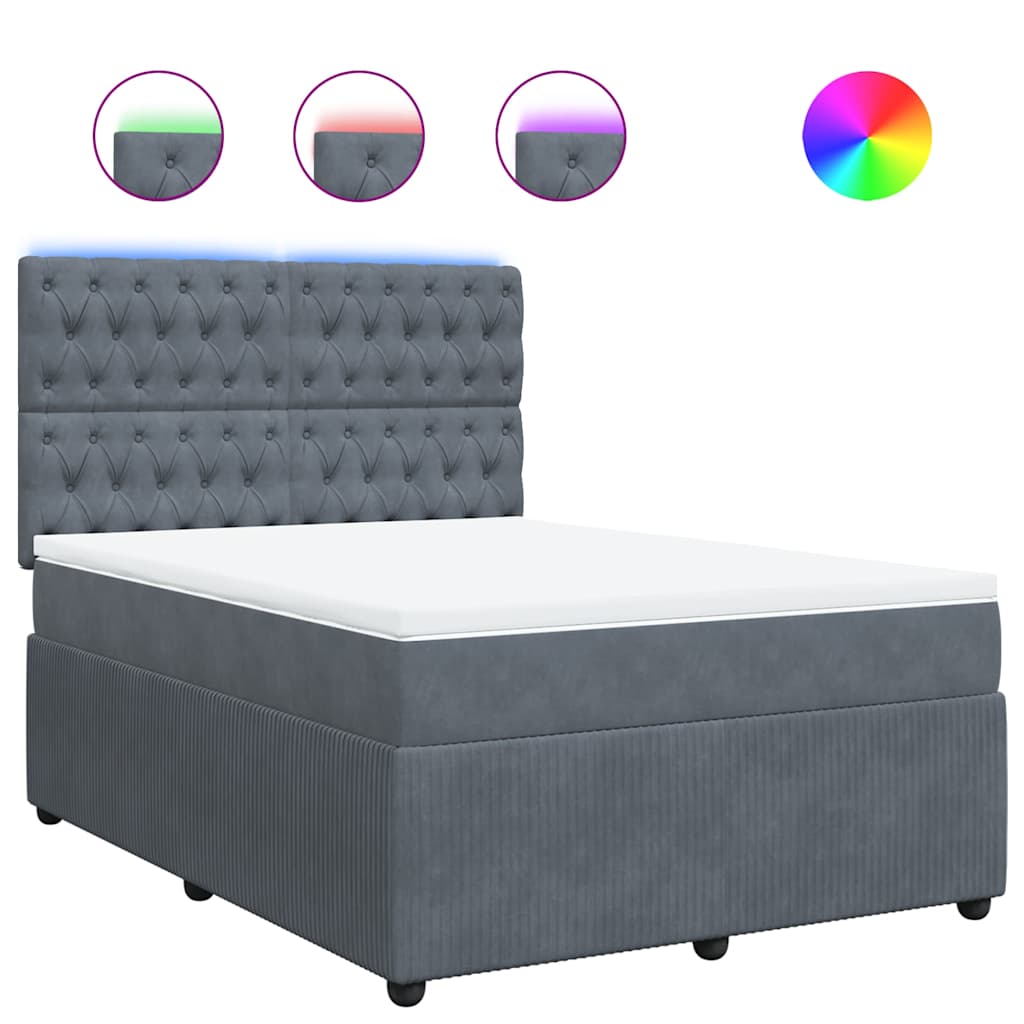 vidaXL Κρεβάτι Boxspring με Στρώμα Σκούρο Γκρι 160x200 εκ. Βελούδινο