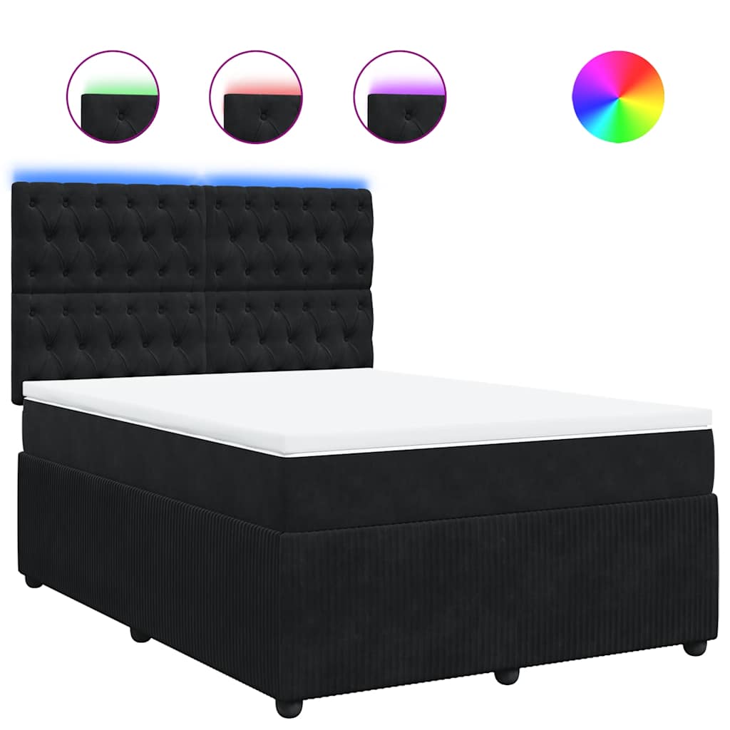 vidaXL Κρεβάτι Boxspring με Στρώμα Μαύρο 160x200 εκ. Βελούδινο