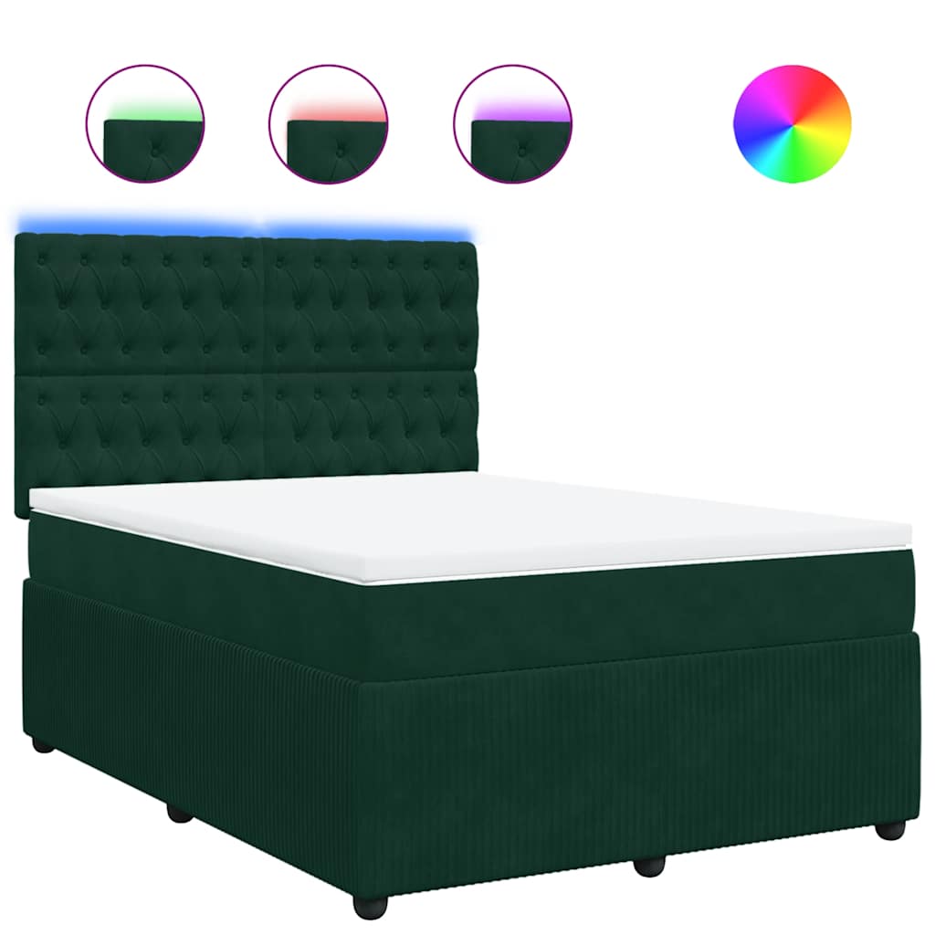 vidaXL Κρεβάτι Boxspring με Στρώμα Σκούρο Πράσινο 160x200εκ. Βελούδινο
