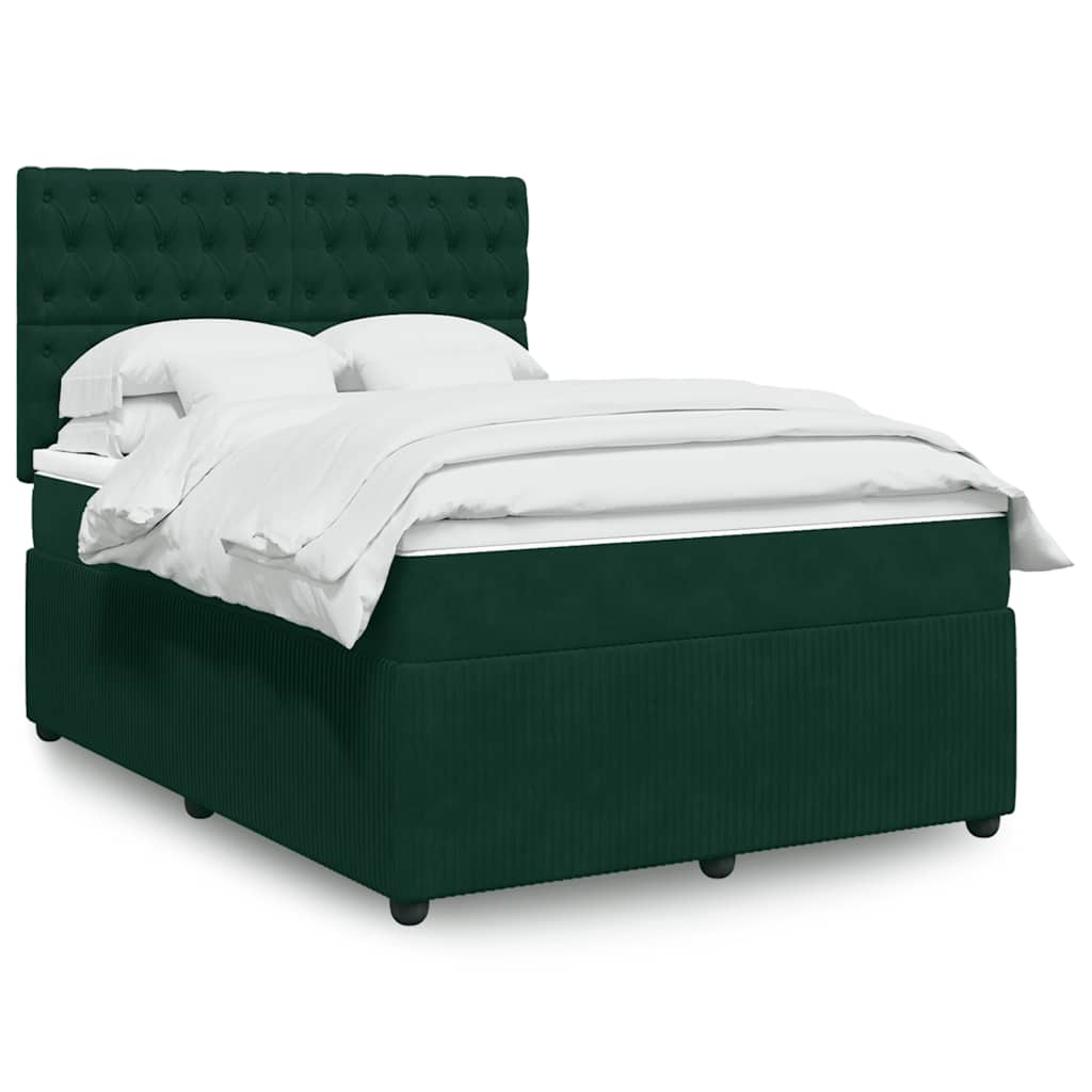 vidaXL Κρεβάτι Boxspring με Στρώμα Σκούρο Πράσινο 160x200εκ. Βελούδινο