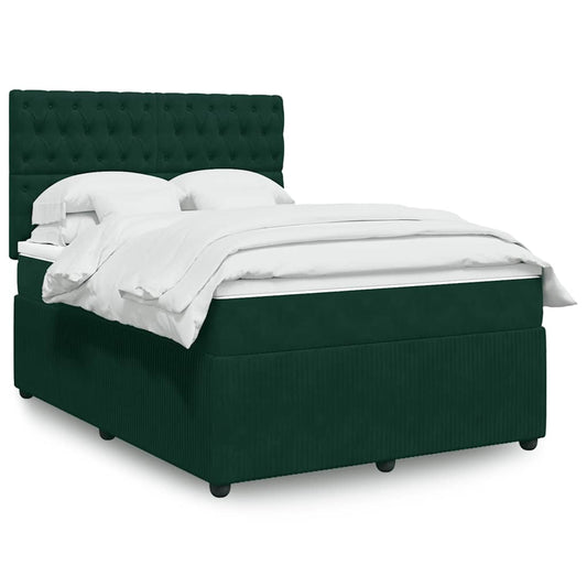 vidaXL Κρεβάτι Boxspring με Στρώμα Σκούρο Πράσινο 160x200εκ. Βελούδινο
