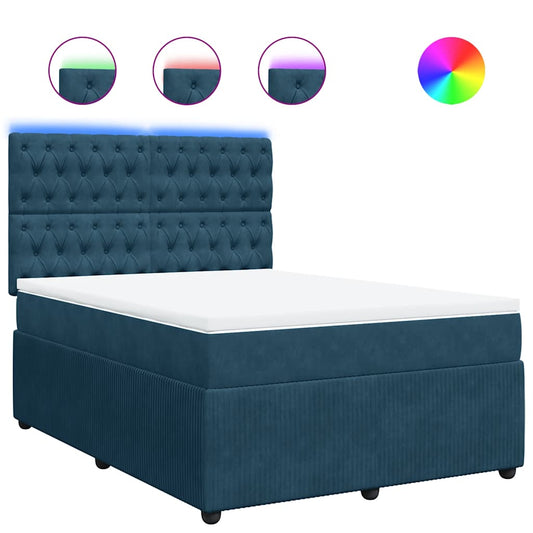 vidaXL Κρεβάτι Boxspring με Στρώμα Μπλε 160x200 εκ. Βελούδινο
