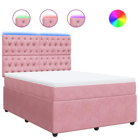 vidaXL Κρεβάτι Boxspring με Στρώμα Ροζ 160x200 εκ. Βελούδινο