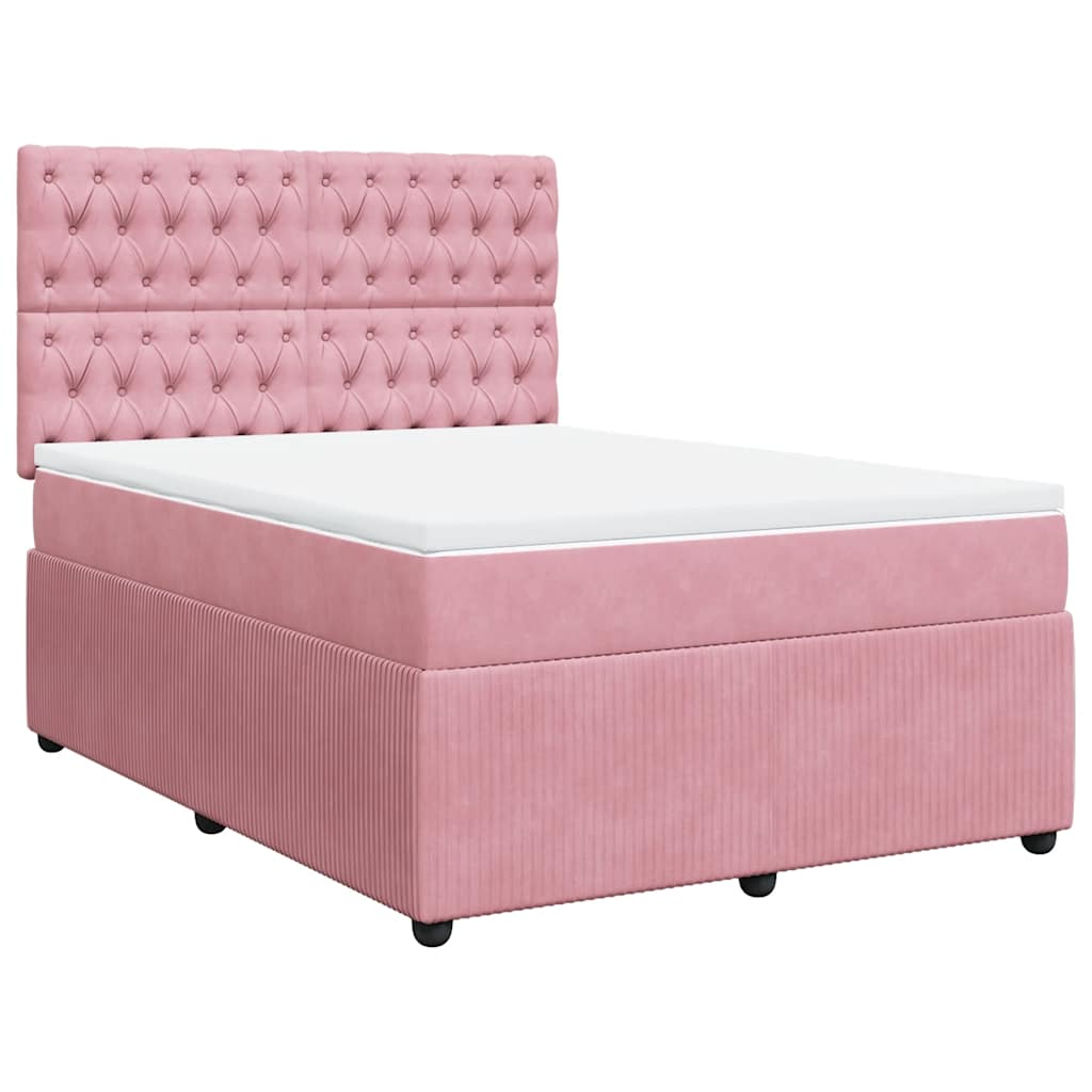 vidaXL Κρεβάτι Boxspring με Στρώμα Ροζ 160x200 εκ. Βελούδινο