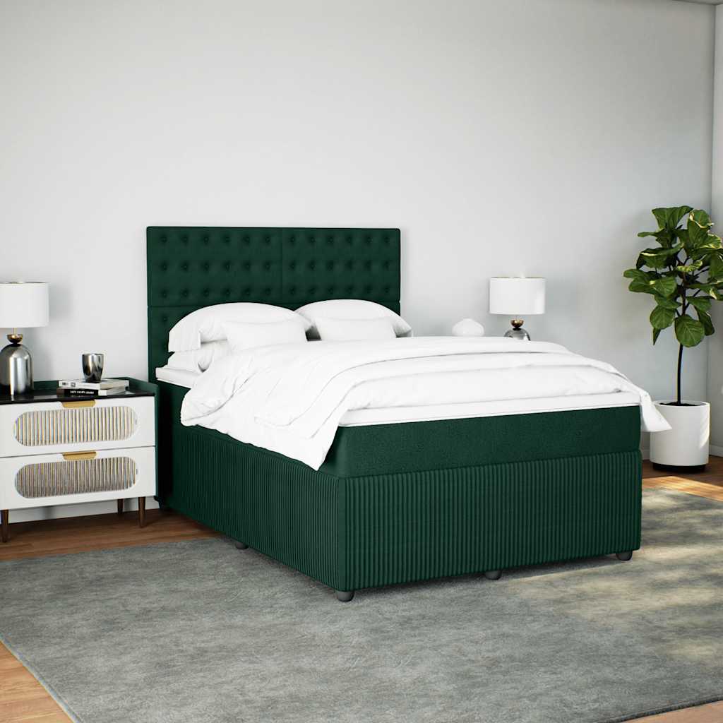 vidaXL Κρεβάτι Boxspring με Στρώμα Σκούρο Πράσινο 160x200εκ. Βελούδινο