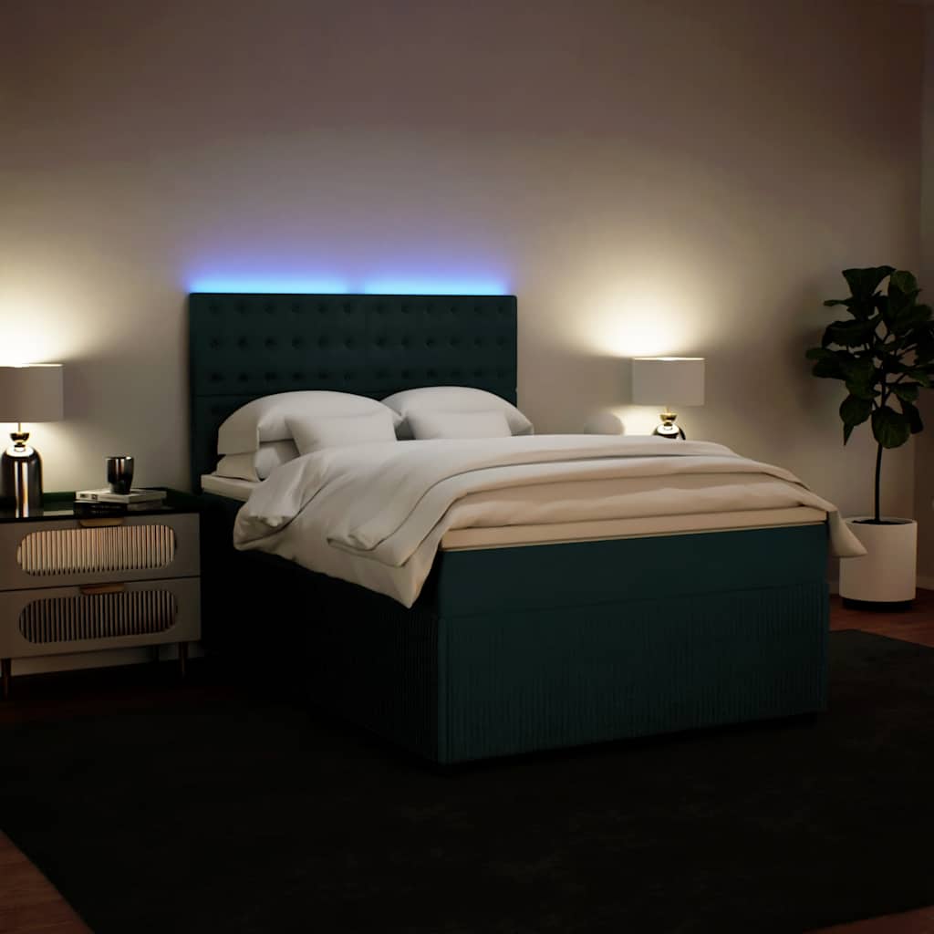 vidaXL Κρεβάτι Boxspring με Στρώμα Σκούρο Πράσινο 160x200εκ. Βελούδινο