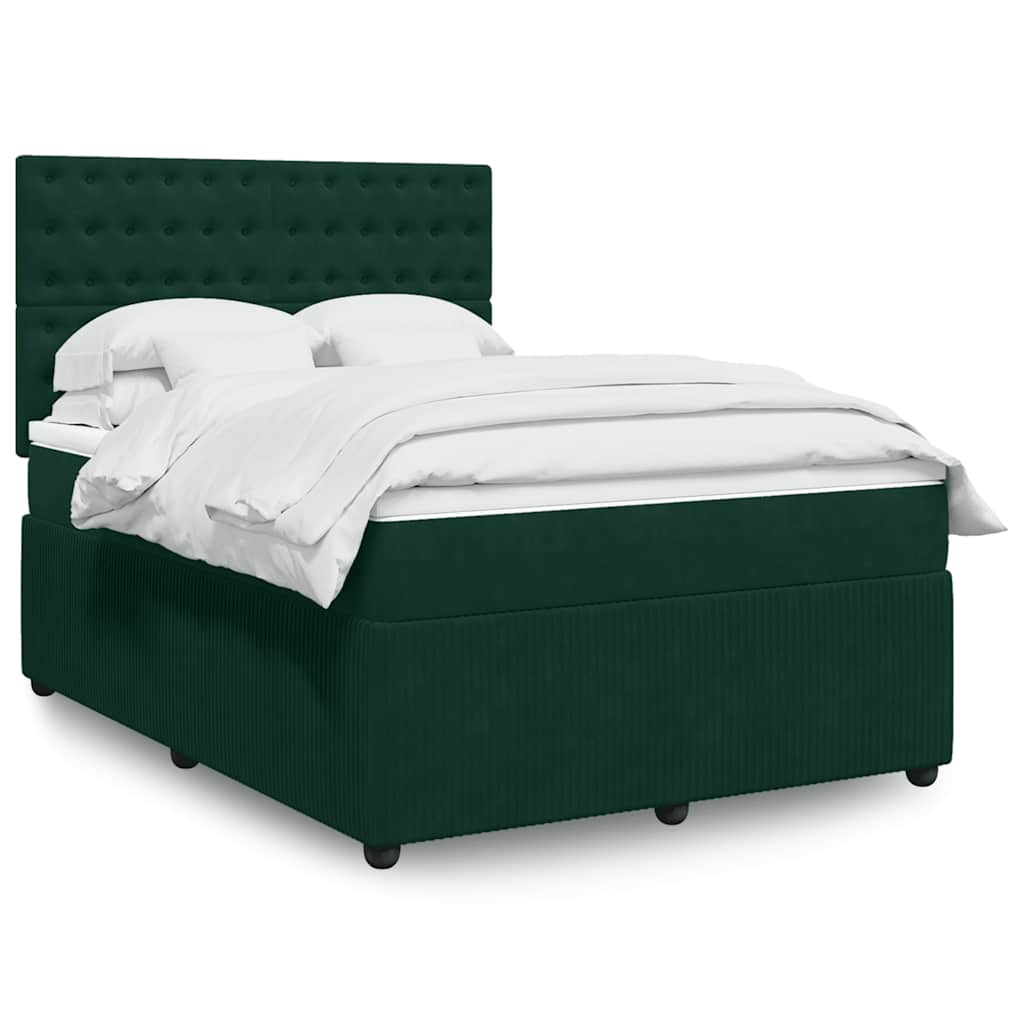 vidaXL Κρεβάτι Boxspring με Στρώμα Σκούρο Πράσινο 160x200εκ. Βελούδινο
