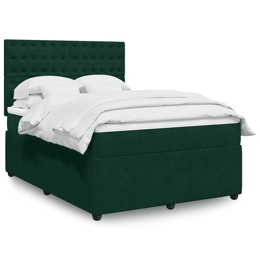 vidaXL Κρεβάτι Boxspring με Στρώμα Σκούρο Πράσινο 160x200εκ. Βελούδινο