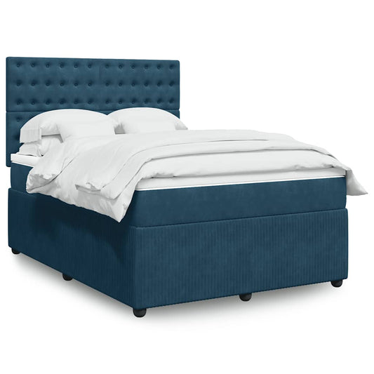 vidaXL Κρεβάτι Boxspring με Στρώμα Μπλε 160x200 εκ. Βελούδινο