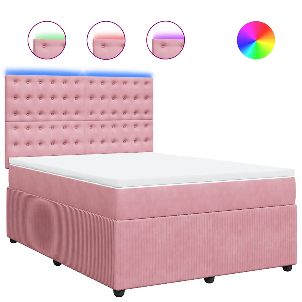 vidaXL Κρεβάτι Boxspring με Στρώμα Ροζ 160x200 εκ. Βελούδινο