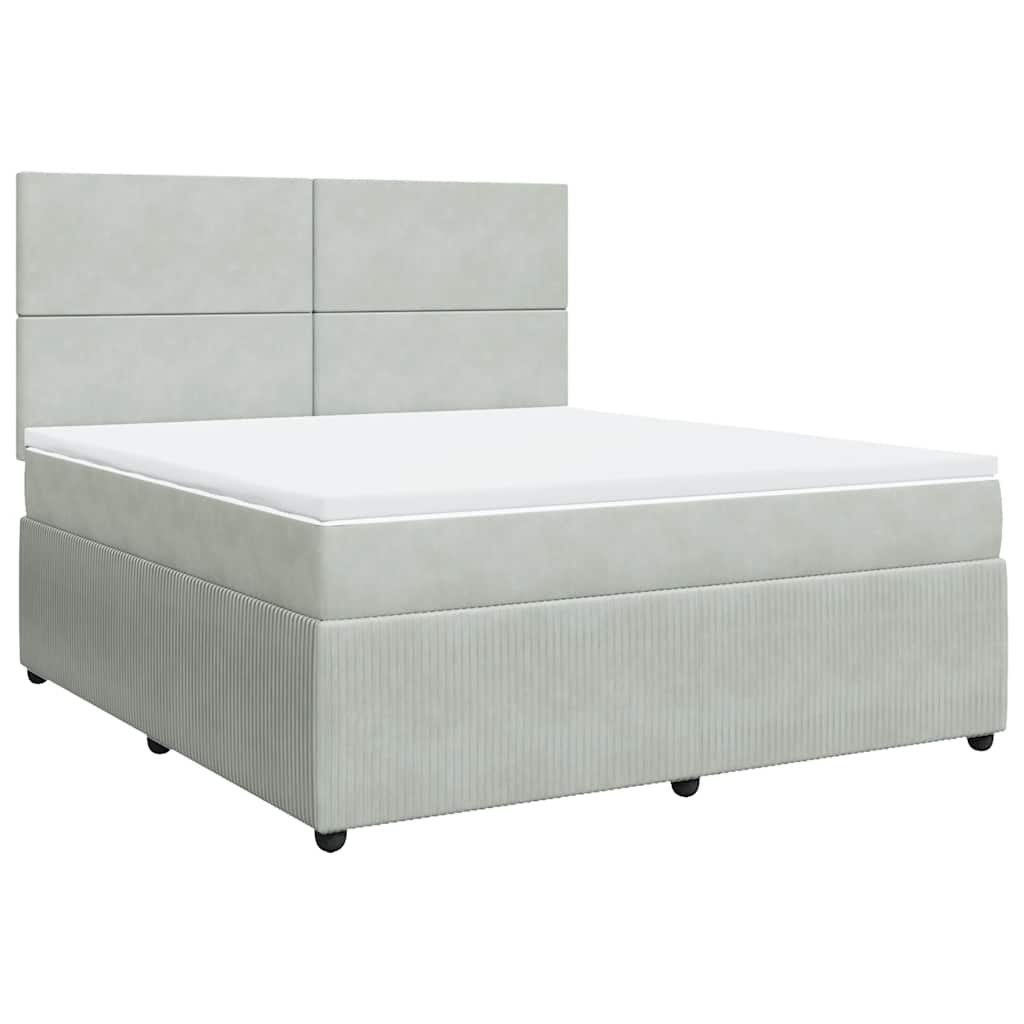 vidaXL Κρεβάτι Boxspring με Στρώμα Ανοιχτό Γκρι 180x200 εκ. Βελούδινο
