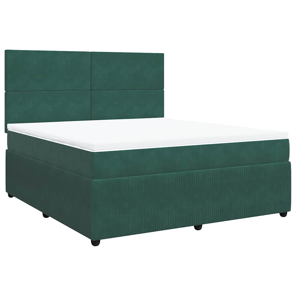 vidaXL Κρεβάτι Boxspring με Στρώμα Σκούρο Πράσινο 180x200εκ. Βελούδινο